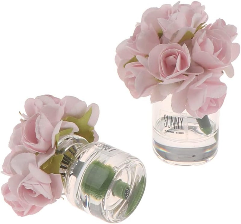 Zhuluck 2 Pcs Dollhouse Miniature Flowers Dollhouse Mini Vase with Flower Dolls House Flower Glass Vase 1:12 Scale Dollhouse Miniature Flower in Vase, Lightweight Dollhouse Decor - Image 1